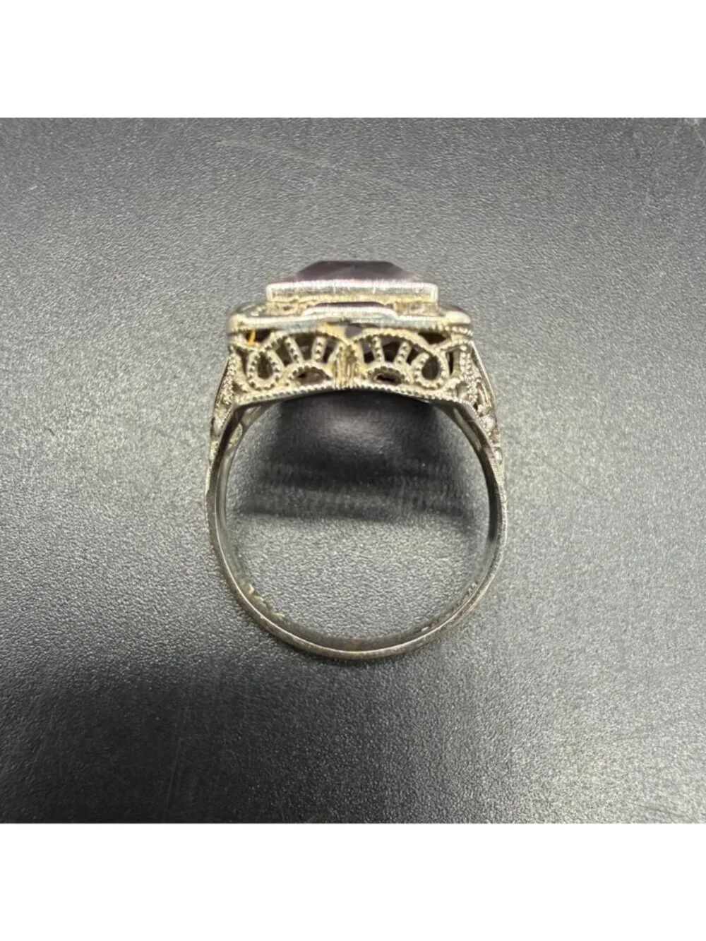 Art Deco 14K White Gold Ring Purple Stone Size 5.25 White Wile & Warner Vintage